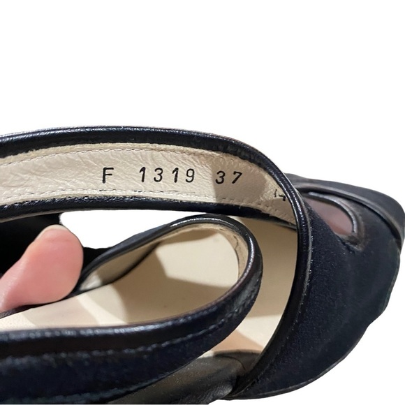 Taryn Rose Made In Italy Black Leather Peep Toe 3” Heels Sz 7M Shoes Pumps - Picture 6 of 9